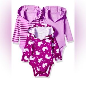 Hanes Baby Long Sleeve Bodysuit, Ultimate Bodysuit Hoodie Girls, 3-pack